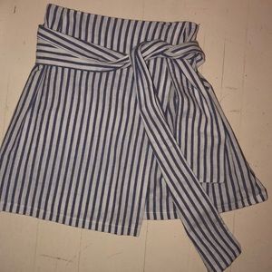 Blue and White Stripe Tie Mini Skirt